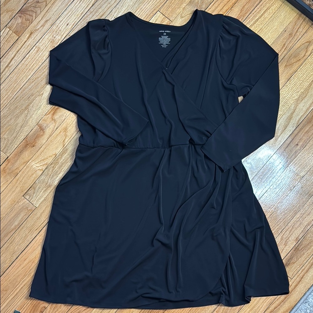 Nine West Dress Women's Black Long Sleeve Wrap Dress Women’s 2X
